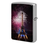 Custom Eiffel Tower Fireworks Lighter Case Personalized Metal Lighter Cover Holder Reusable Shockproof Protective Lighters Without Insert Gift for Men Women Dad Husband