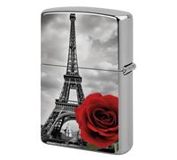 Custom Eiffel Tower Red Rose Lighter Case Personalized Metal Lighter Cover Holder Reusable Shockproof Protective Lighters Without Insert Gift for Men Women Dad Husband