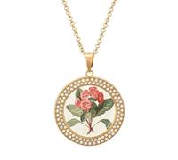 Custom Elegant Red Flower Picture Necklace Personalized Circle Chain Pendant Gold/Silver Photo Dog Tag Keepsake Necklaces Hip Hop Memorial Jewelry Gifts for Men Women, One size, Titanium Steel