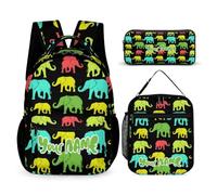 Custom Elephant Backpack with Lunch Box & Pencil Case for Kids Girls Boys School, 16 Inch Cute Elephant Bookbag, School Backpack for Students Children, sustainable, Lightweight, Large Capacity