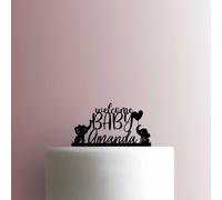 Custom Elephant Welcome Baby Name - Acrylic Cake Topper 8 Inch Width/Pink