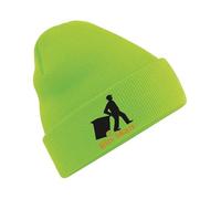 Custom Embroidered Beanie Cap with Bin Man Logo, Workwear Uniform with Text, Unisex Beanie Fluorescent Green