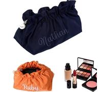 Custom Embroidered Cosmetic Bag, Large Makeup Bag with Compartments, Gift for Her with Name, Travel Toiletry Organiser for Women & Teen Girls Daily, Travel, Parties (Navy)