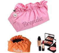 Custom Embroidered Cosmetic Bag, Large Makeup Bag with Compartments, Gift for Her with Name, Travel Toiletry Organiser for Women & Teen Girls Daily, Travel, Parties (Pink)
