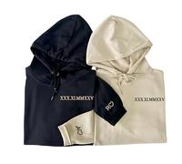 Custom Embroidered Couples Hoodies with Significant Roman Numeral Date Personalized Gift Shirt for Boyfriend/Girlfriend with Initial Heart Matching Sweatshirt Anniversary/Valentine's Day Outfit Beige