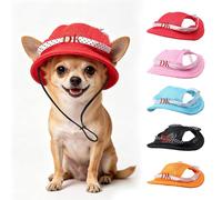 Custom Embroidered Dog Sun Hat,Personalized Mesh Pet Hat With Ear Holes Summer Pet Sun Bucket Hat For Small/Medium Dogs (Red)