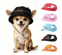 Custom Embroidered Dog Sun Hat,Personalized Mesh Pet Hat With Ear Holes Summer Pet Sun Bucket Hat For Small/Medium Dogs (Black)