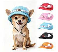 Custom Embroidered Dog Sun Hat,Personalized Mesh Pet Hat With Ear Holes Summer Pet Sun Bucket Hat For Small/Medium Dogs (Sky Blue)