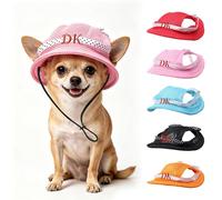 Custom Embroidered Dog Sun Hat,Personalized Mesh Pet Hat With Ear Holes Summer Pet Sun Bucket Hat For Small/Medium Dogs (Pink)