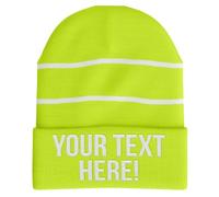 Custom Embroidered Hi-Vis Beanie Company Name Workwear Site Job Enhanced Visibility Reflective Hat, One Size, Fluorescent Yellow