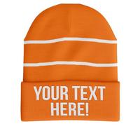 Custom Embroidered Hi-Vis Beanie Company Name Workwear Site Job Enhanced Visibility Reflective Hat, One Size, Fluorescent Orange