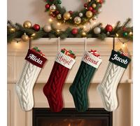 Custom Embroidered Name 18Inch Christmas Stocking Ornament, Embroidered Custom Cable Knitted Xmas Hanging Stocking for Christmas Fireplace Xmas Tree Decorations