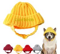Custom Embroidered Pet Knit Hat - Personalized Winter Warm Knitted Dog & Cat Hat with Ear Holes, Cozy Soft Stretchy Beanie for Small Medium Pets, Holiday Photo Decoration Accessory (Yellow, M)