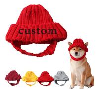 Custom Embroidered Pet Knit Hat - Personalized Winter Warm Knitted Dog & Cat Hat with Ear Holes, Cozy Soft Stretchy Beanie for Small Medium Pets, Holiday Photo Decoration Accessory (Red, M)