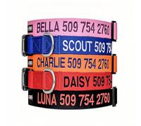 Custom Embroidered with Pet Name & Phone Number | Reflective Nylon Collar with 4 Adjustable Sizes for Small to Large Dogs | Add Leash Via Customize Now
