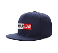 Custom Embroidery Mens Snapback Baseball Cap Hip Hop Style Flat Visor Adjustable Outdoor Cap Unisex Adjustable Breathable Navy