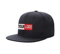 Custom Embroidery Mens Snapback Baseball Cap Hip Hop Style Flat Visor Adjustable Outdoor Cap Unisex Adjustable Breathable Black