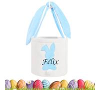 Custom Embroidery Name Basket, Personalised Happy Easter Egg Hunt Basket Bucket Treat Sweets Chocolate Bunny Rabbit Treasure Party Gift Bag (Light Blue)