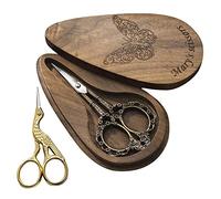 Custom Embroidery Scissors with Engraved Wood Box | Vintage European Style Plum Blossom Crane Stork Sewing Scissors | Stainless Steel Gold Small Scissors | Dressmaker Shears for Embroidery Needlework