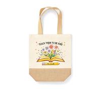 Custom End of Term Leavers Gift Jute Canvas Bag Personalised Teachers Name Teach Them to Be Kind Design Unisex, 24cm x 41cm, Natural