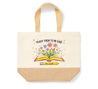 Custom End of Term Leavers Gift Jute Canvas Bag Personalised Teachers Name Teach Them to Be Kind Design Unisex, 38cm x 44cm, Natural
