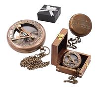 Custom Engravable Sundial Compass - Personalised Engravable Antique Gift Compasses for Graduation, Baptism, Confirmation - Brass Sundial Compass Gifts for Men, Him, Son, Husband, Grandson, Boys