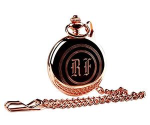 Custom Engraved 18k Rose Gold Plated Crested Pocket Watch Full Hunter Personalised Monogram Father of the Groom Wedding Watches