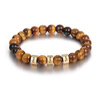 Custom Engraved 3 Name Chakra Bracelets for Women Men Energy Bangle Bracelet Adjustable 8 mm Healing Stone Gold Beads Tiger Eye Bracelets Birthday Valentine Gift 21 cm
