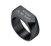 Custom Engraved Band Rings for Men Personalised Black Name Ring for Boyfriend Valentines Anniversary