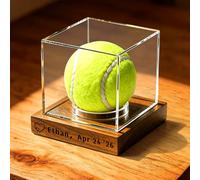 Custom Engraved Baseball Display Case, Personalized Name & Text Engraving, Clear Acrylic Box with Wooden Base, Autographed Baseball Storage Display Case (B)