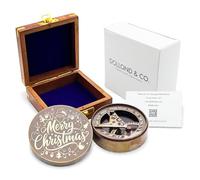 Custom Engraved Brass Sundial Compass with Wooden Gift Box - Personalized Antique Navigation Compass for Christmas & New Year, Vintage Desk Decor, Unique Gifts for Men & Women (Bronze)