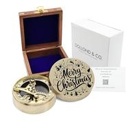 Custom Engraved Brass Sundial Compass with Wooden Gift Box - Personalized Antique Navigation Compass for Christmas & New Year, Vintage Desk Decor, Unique Gifts for Men & Women (Brass)