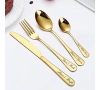 Custom Engraved Cutlery,Customized Tableware Set with Gift Box, Personalized Lettering Name Fork/Knife/Spoon Stainless Steel Cutlery, Customized Gifts for Mama Nana Papa (Gold)
