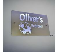 Custom Engraved Football Design Personalised Name Mirror with LED Lighting - Elegant Lighted Mirror 350mm x 200mm