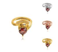 Custom Engraved Graduation Cap Ring with Heart Birthstone, Custom 2026 Class Ring for Men Women High School, College Birthstone Graduation Rings, Keepsake Jewellery for Ceremony, or Anniversary