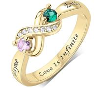 Custom Engraved Infinity Ring with 2 Heart Birthstones, Personalized Couples Names Ring, June Birthstone Rings, Custom 2 Name Promise Rings, for Her/Couple/Bestie (1)