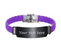 Custom Engraved Name Bracelet for Men Women, Memorial Personalised Initials Date ID Braided Wrap Silicone Wristband, Customised Birthday Anniversary Engraving Gift for Dad Son Husband Boyfriend BFF