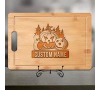 Custom Engraved Name Cutting Board - Personalized Charcuterie Cheese Block, Rustic Halloween Kitchen Gift for Couples, Friends, or Family