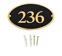 Custom Engraved Oval Brass House Sign Plaque with Black Background - Personalised Door Number Plate for Home, Office, Business, Address Signage, Gift & Memorial Display.