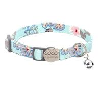 Custom Engraved Pet Collar Personalized Pet Name Cat Collar with Safety Breakaway Release Kitten Custom Collars with Bell for Boy & Girl Cats - Engraved Name and Phone Number (Blue lily of the valley)