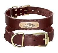 Custom Engraved PU Leather Dog Collar Dog Camping Hunting Training Collar Personalized Dog Collar Anti-lost Pet ID Collar Necklace Adjustable French Bulldog Labrador Multi Collar,Brown,M