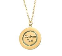 Custom Engraved Rotatable Pendant Necklace - Personalized Gold Stainless Steel Circle Charm for Men & Women - With Free Chain & Gift Box - Add Your Text or Logo - Unique Gift Jewelry