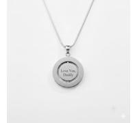 Custom Engraved Rotatable Pendant Necklace - Personalized Stainless Steel Circle Charm for Men & Women - Silver Finish with Free Chain & Gift Box - Add Your Text or Logo - Unique Gift Jewelry