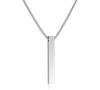 Custom Engraved Stainless Steel Vertical Bar Necklace for Men & Boys - Personalized Pendant Necklace with Chain, Minimalist Bar Charm, Name Initial Date Engraving, Modern Jewelry Gift for Him