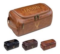 Custom Engraved Toiletry Bag for Men, Personalized Leather PU Dopp Kit with Initials, Gift for Husband, Dad, Boyfriend, Groomsmen, Birthday, Christmas, Father's Day