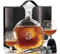 Custom Engraved Whiskey Decanter Set - Personalized Liquor Decanter with Name & Initials - Choose 18 oz or 26 oz Decanter, Glass Cup, Chilling Stones & Tongs - for Men, Dad