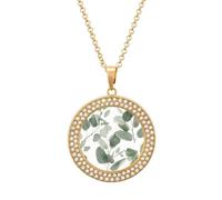Custom Eucalyptus Leaves Picture Necklace Personalized Circle Chain Pendant Gold/Silver Photo Dog Tag Keepsake Necklaces Hip Hop Memorial Jewelry Gifts for Men Women, One size, Titanium Steel