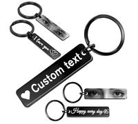 Custom Eye and Text Keychain - Personalised Double Sided Keyring with Engraved Photos of Your Partner or Pet - Unique Gift for Couples and Pet Lovers (Personalised Eyes Keychain)