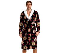 Custom Face Couples Robe Add Your Photo, Ideal Valentine's Day Gift Idea - Soft and Warm Flannel Bathrobe for Him and Her, Cozy Long Sleeve Sleepwear Robes for Family Couples