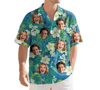 Custom Face Hawaiian Shirt for Men - Funny Personalized Tropical Beach Shirt, Summer Casual Short Sleeve, Unique Gift for Him (UK, Alpha, XL, Regular, Regular, Floral-7)